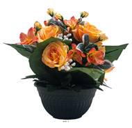 Vasque de fleurs artificielles Roses pour le cimetière H 28 cm D 30 cm Orange