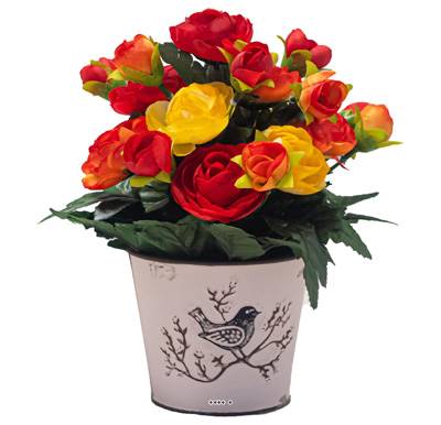 Pot de fleurs artificielles Renoncules pour le cimetière H 27 cm D 20 cm Orange