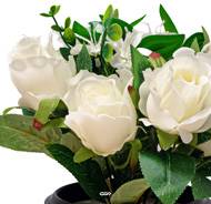 Pot de Boutons de Roses fleurs artificielles pour le cimetière H 27 cm D 24 cm Crème