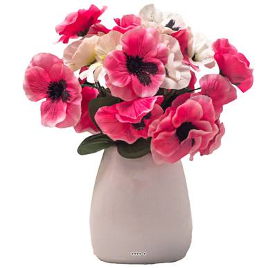 Pot céramique de fleurs artificielles Pensées pour le cimetière H 23 cm D 17 cm Fushia