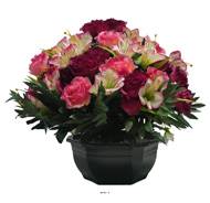 Grande Vasque de Roses fleurs artificielles pour le cimetière H 39 cm D 41 cm Fushia
