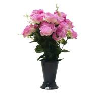 Pot Cône de Roses fleurs artificielles pour le cimetière H 43 cm D 27cm Rose