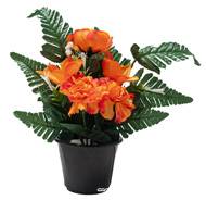 Pot de Boutons de Roses fleurs artificielles pour le cimetière H 34 cm D 23 cm Orange
