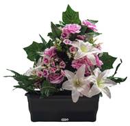 Devant de tombe fleurs artificielles pour le cimetière roses, mini-fleurs et lys H 60 cm Rose pâle