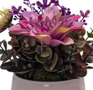 Pot de Dahlias fleurs artificielles pour le Funérarium H 17 cm D 14 cm Lavande