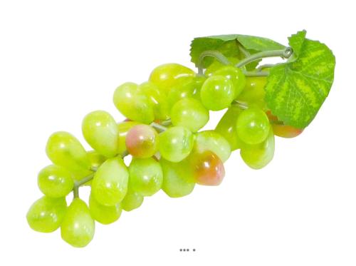 Grappe de raisin artificiel L16 cm avec 2 feuilles 36 raisins Vert