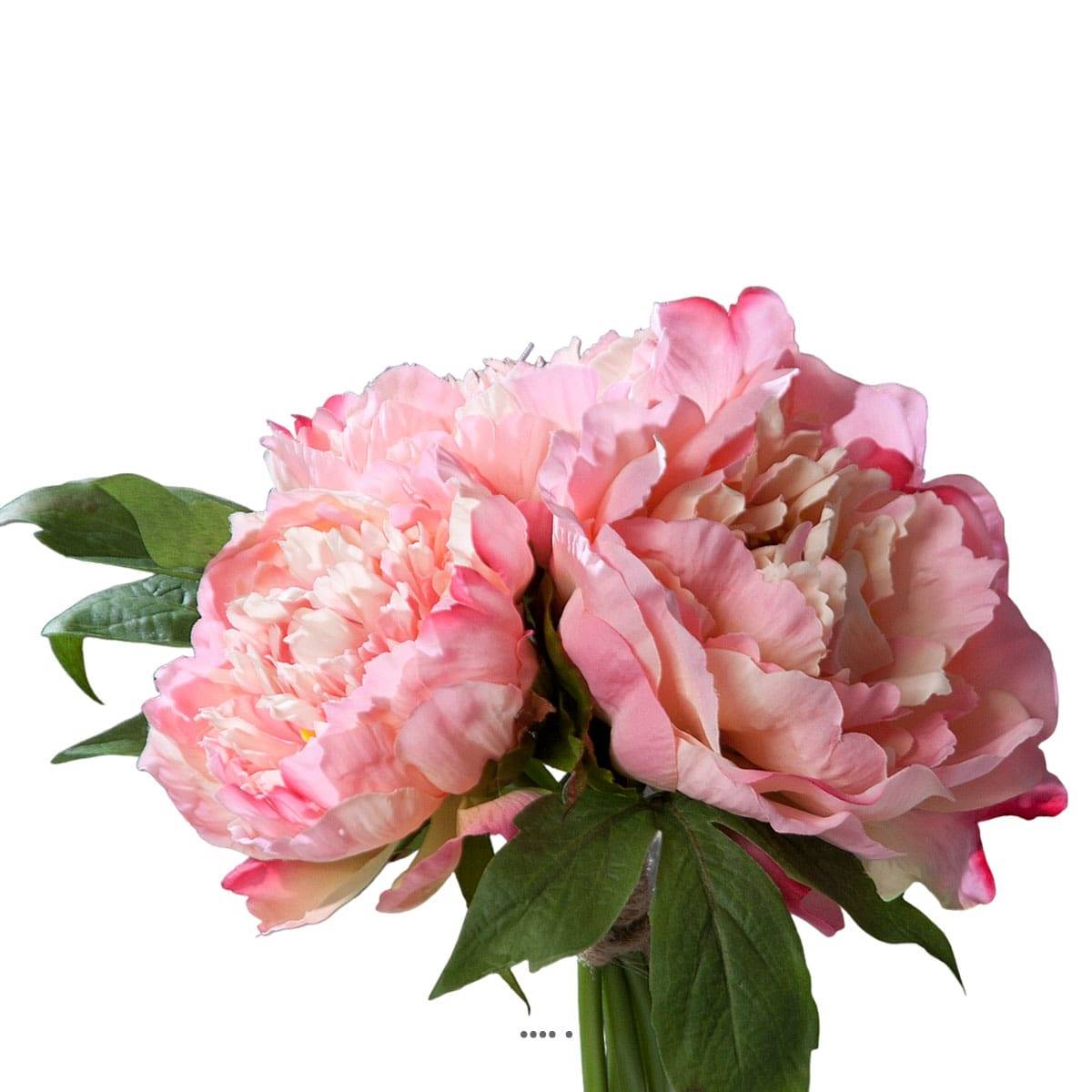Bouquet de 3 Pivoines epanouies artificielles Corde et feuillage H 26 cm Rose