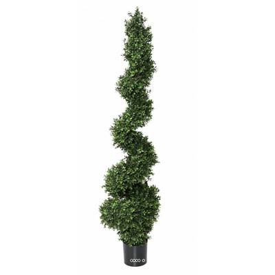 Buis artificiel en pot sur tronc en spirale fine H 160 cm