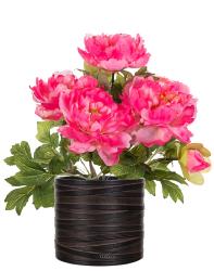 Pivoine artificielle en pot H 35 cm 4 fleurs et 2 boutons Rose