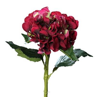 Hortensia artificiel en tige 1 tête 3 feuilles H 50 cm Top Bourgogne