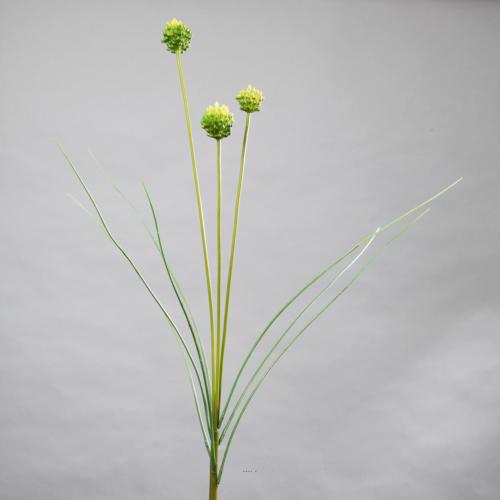 Fleurs d'oignon factices H80cm herbe en piquet plastique Jaune-vert