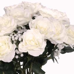 Bouquet artificiel création fleuriste calme blanc x15 roses H 75 cm