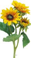 Tournesol artificiel en branche, 3 fleurs ouvertes, H 37 cm - BEST