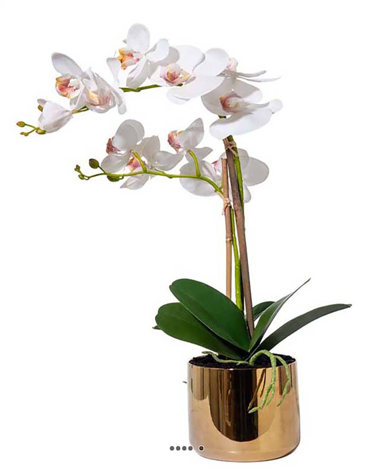 40 cm Orchidée Artificielle Blanche, Orchidée en Pot Doré, Orchidées  Artificielles