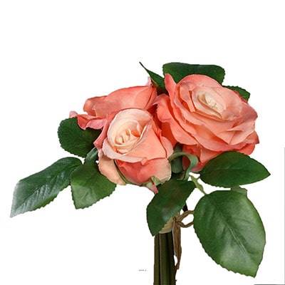 Adorable petit bouquet de fausses roses 3 têtes H 17 cm Rose saumon