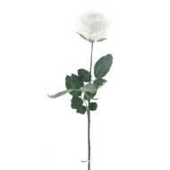 Rose Joy artificielle H 64 cm 1 tete D 7 cm 3 feuilles effet texturé Blanc neige