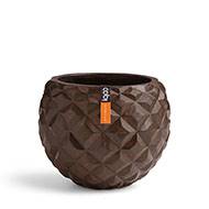 Joli pot effet 3D forme boule fibres synthétiques H 9 x D 10 cm Marron