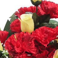 Jardinière funéraire devant de tombe de fleurs artificielles roses et œillets  Rouge