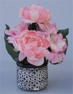 Composition fleurs artificielles cimetière pivoines en pot déco H30 cm D28 cm Rose saumon