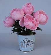 Jolies fleurs artificielles cimetière pivoines en pot déco H30 cm D30 cm Rose