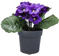 Composition fleurs artificielles cimetière pot violettes H20 cm D24 cm Violet