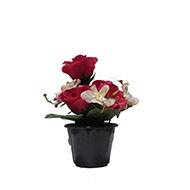 Pot composition fleurs artificielles cimetière roses et orchidées H 24 cm L 16 cm fushia