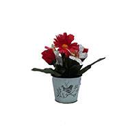 Composition fleurs artificielles cimetière gerberas et roses en pot déco H 25 cm D 20 cm Rouge