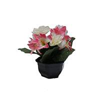 Vasque fleurs artificielles cimetière roses et lys H 28 cm D 25 cm Rose pâle
