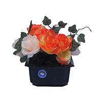 Pot carré fleurs artificielles cimetière roses et feuillage Rose saumon