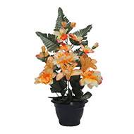 Pot fleurs artificielles cimetière dahlias, lys et orchidées Orange