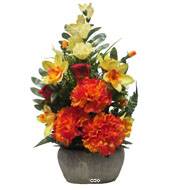 jardinièrre pot beton d'œillet,bouton de rose, Orchidée, glaieul Orange pour la Toussaint
