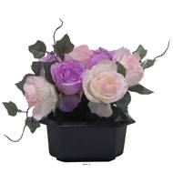 Bac carré fleurs artificielles Rose et lierre Mauve violet pour la Toussaint