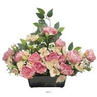 Devant de tombe de Pivoine, Orchidée, mini fleurs et ficus Rose calme artificiels pour la Toussaint