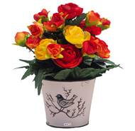Pot de fleurs artificielles Renoncules pour le cimetière H 27 cm D 20 cm Orange