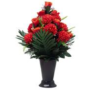 Pot Cône de Chrysanthemes fleurs artificielles pour le cimetière H 45 cm D 30 cm Orange