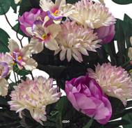 Jardinière Béton de renocules fleurs artificielles pour le cimetière H 50 cm Lg 44 cm Lavande