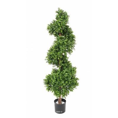 Buis artificiel en pot sur tronc forme en spirale H 140 cm