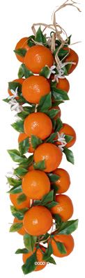 Grappe d'Oranges Artificielles 55cm D 20 cm – 20 Fruits et 30 Fleurs d’Oranger Blanc Pur