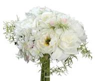 Bouquet de Roses et Hortensias artificielles 9 têtes D20 cm Crème