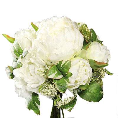 Bouquet de Pivoines et Carottes sauvages factices 7 fleurs H20cm Crème