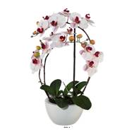 Orchidée factice 4hampes coupe céramique H60cm touché réel Rose-crème