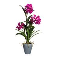 Orchidée Dendrobium factice 3 hampes vase céramique H70cmD40cm fushia