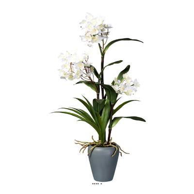 Orchidée Dendrobium factice 3hampes pot céramique H70cm D40cm Crème