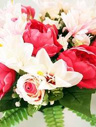 Fleurs artificielles pour cimetière coupe pivoines, lys et gerberas H45cm D45cm Rose