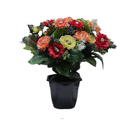 Pot fleurs artificielles pour le cimetière renoncules fleurettes H 36 cm D 30 cm Multicouleur