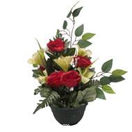 Vasque de Rose, Lys, Gypsophile et Ficus pour la toussaint Rouge