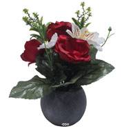 Pot Boule Béton pour Tombe de Rose, Alstromeria, et Orchidées Rouge artificiels - Toussaint