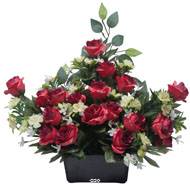 Devant de tombe de Rose, Mini fleurs et Ficus Rose fushia artificiels pour la Toussaint