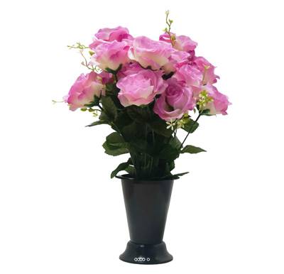 Pot Cône de Roses fleurs artificielles pour le cimetière H 43 cm D 27cm Rose