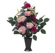 Pot Cône de Dahlias fleurs artificielles pour le cimetière H 60 cm D 40 cm Rose soutenu